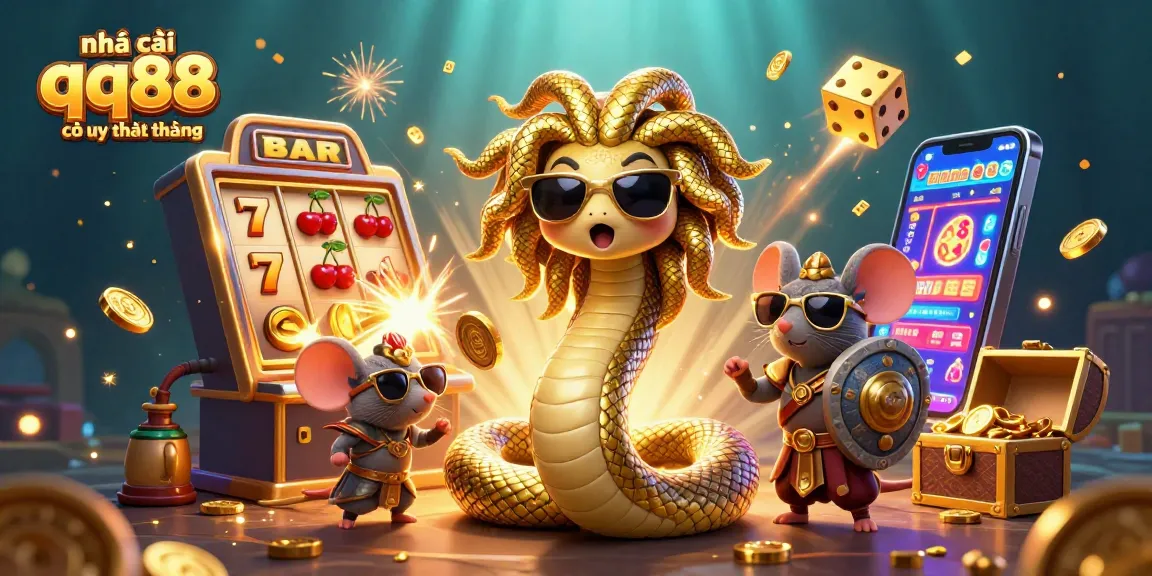 Play at nhà cái qq88 có uy tín không with exciting slots and jackpot elements in a dynamic illustration.