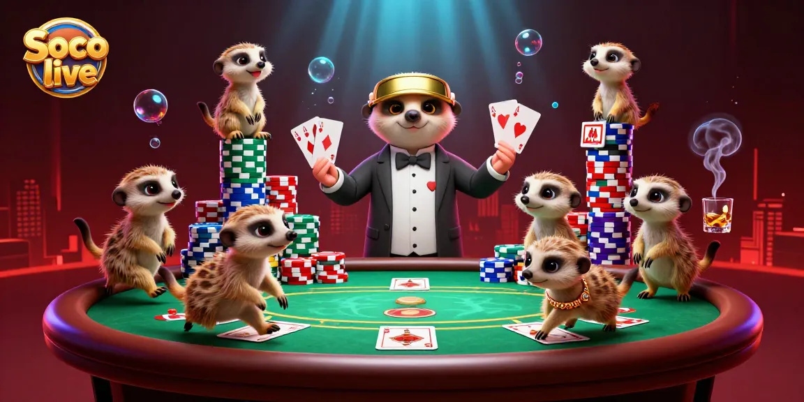 Soco live showcases Meerkat-led casino operations, featuring poker elements and vibrant gaming atmosphere.