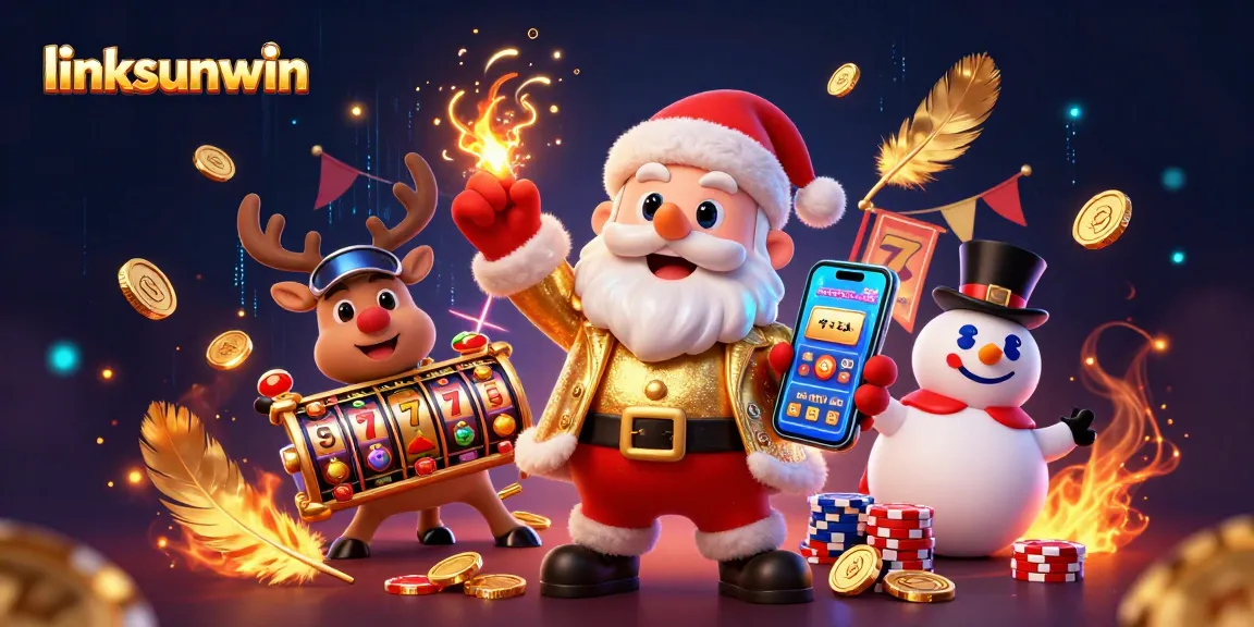 Engage with the vibrant world of linksunwin showcasing a festive casino scene featuring Santa and characters.