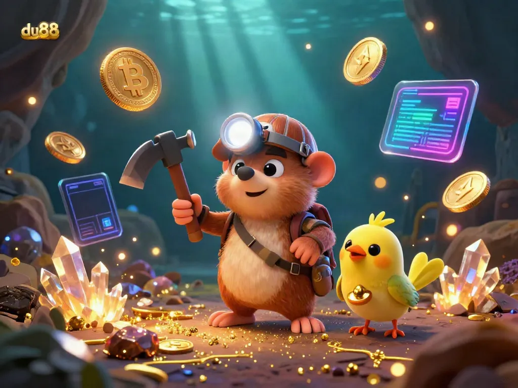 Experience the thrill at du88 with a treasure hunter mole discovering riches in a vibrant casino cave.