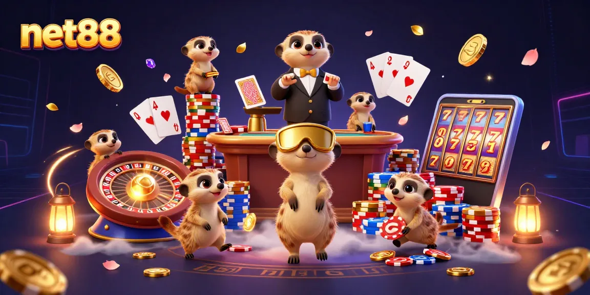 Experience excitement at net88 casino with meerkats running a lively gaming operation and celebrating wins.
