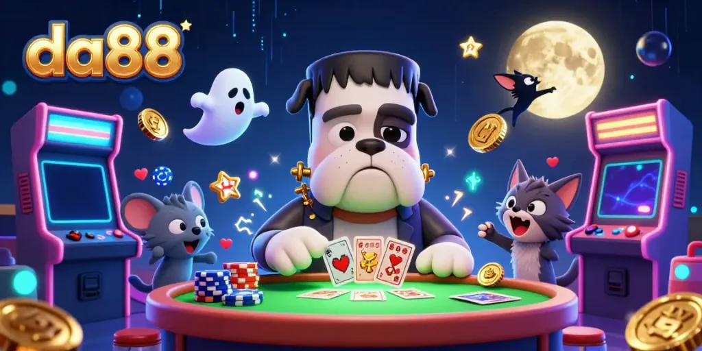 Experience thrilling card gameplay at da88 with a spooky 3D monster theme.