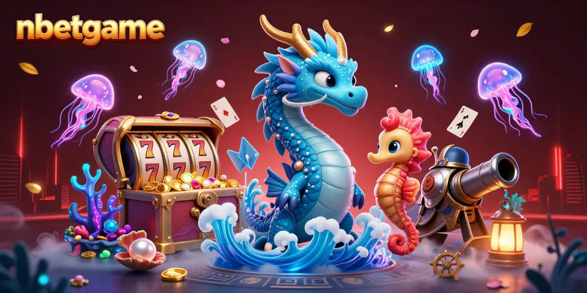 Engage with nbetgame's vibrant casino scene featuring a majestic water dragon and seahorse knight.