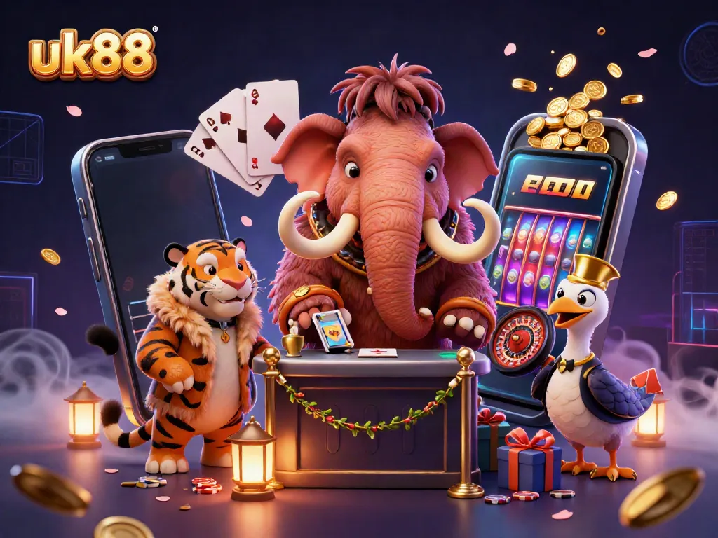 Engage with uk88 casino thrills featuring a woolly mammoth bouncer, saber-tooth tiger VIP, and vibrant gaming elements.