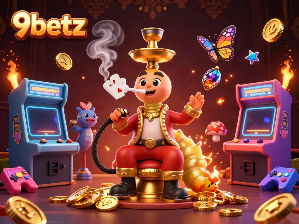 Experience the excitement of 9betz with a captivating 3D illustration showcasing unique casino elements and characters.