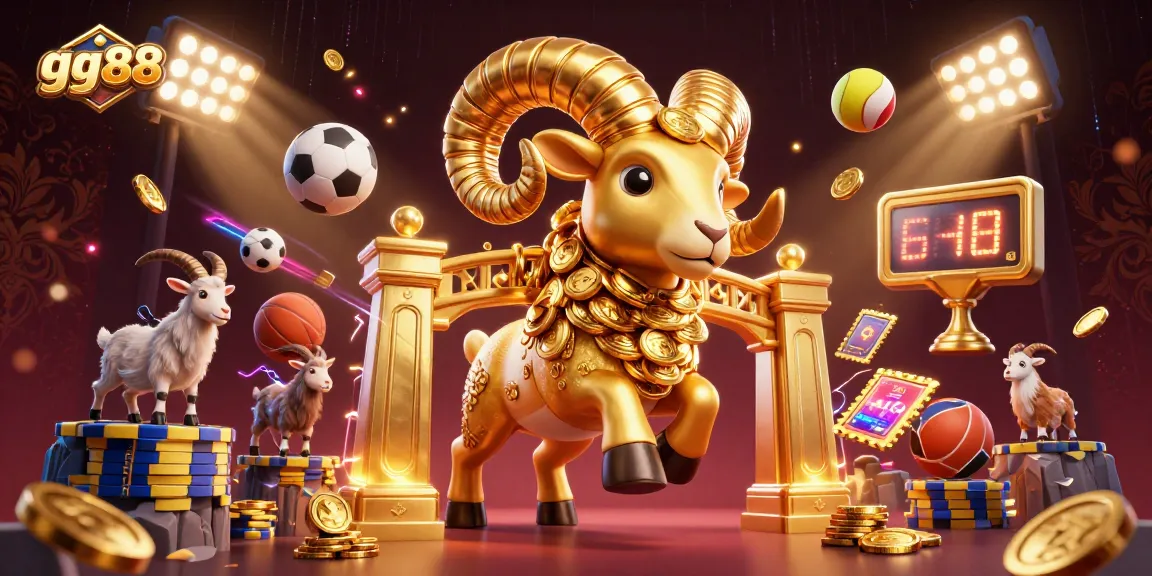 Engage with exciting gg88 gaming action featuring a golden ram charging through a dynamic casino landscape.