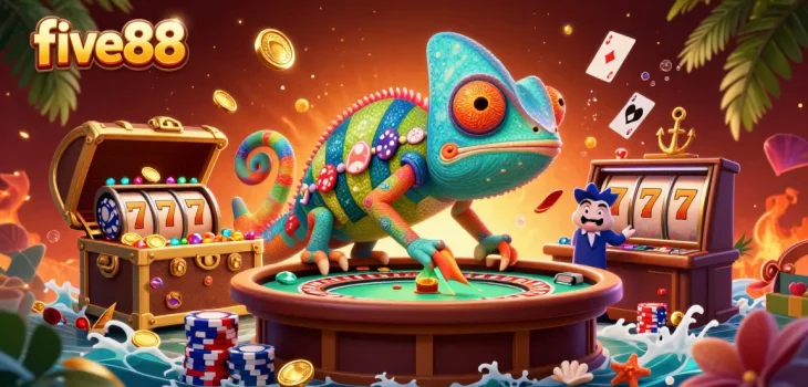Experience thrilling gameplay at five88 with vibrant chameleon casino scenes and dynamic game elements.