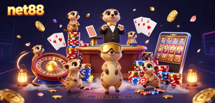Experience excitement at net88 casino with meerkats running a lively gaming operation and celebrating wins.