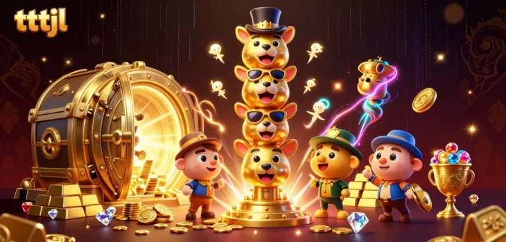Engage with tttjl's vibrant casino adventure featuring a dynamic golden totem pole and treasure elements.